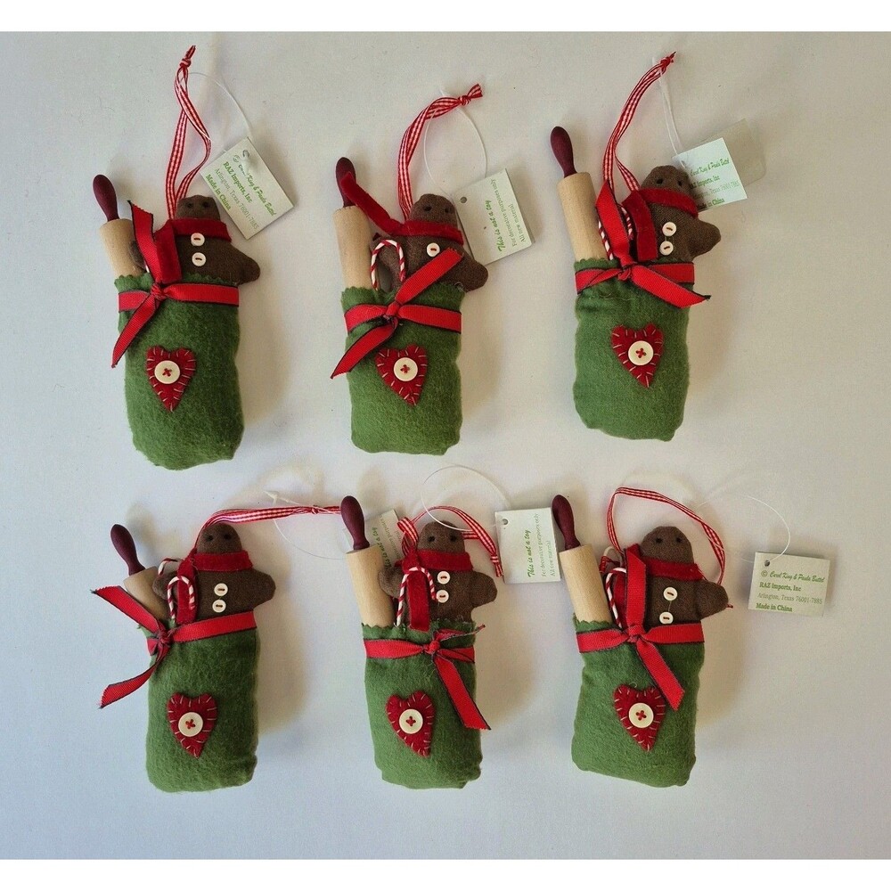 Raz Imports 6 Hanging Felt Gingerbread Baker Christmas Ornaments New w/ Tags